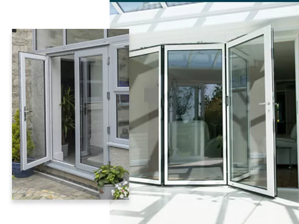 A bi-folding door and French door